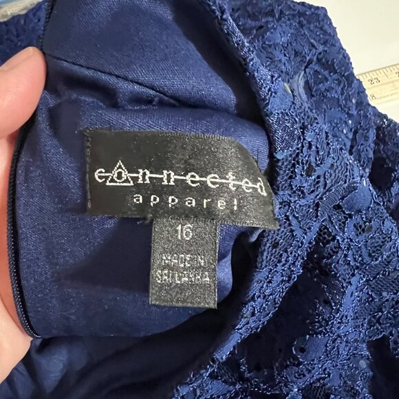 Connected Apparel Navy Blue Lace MOB Formal Evening Gown Maxi Dress Size 16 - Picture 5 of 9
